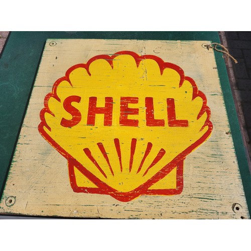 56 - A Shell sign, painted on plywood, approximately 55x56cm, a Tow Away Zone Sign, Alloy plate on plywoo... 