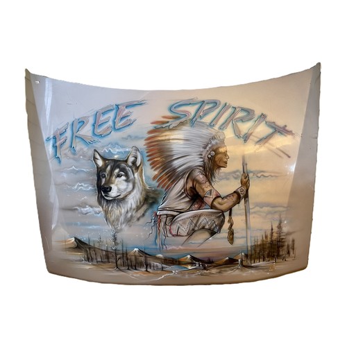 58 - Wall Art, a Land Rover Discovery bonnet with airbrushed Free Spirit Native American scene, 160 x 130... 