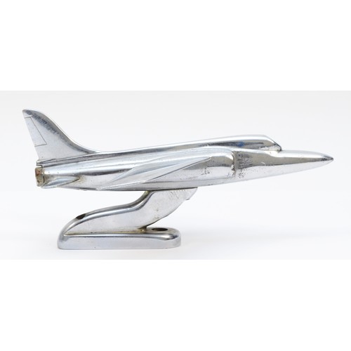 71 - A chrome desk mounted model of a Folland Gnat, stamped to the underside, 'Made by S.E. Kimm, Folland... 