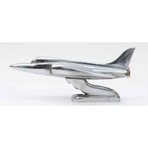 71 - A chrome desk mounted model of a Folland Gnat, stamped to the underside, 'Made by S.E. Kimm, Folland... 