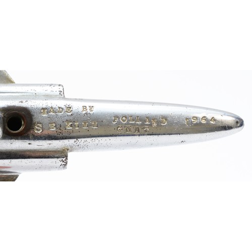 71 - A chrome desk mounted model of a Folland Gnat, stamped to the underside, 'Made by S.E. Kimm, Folland... 