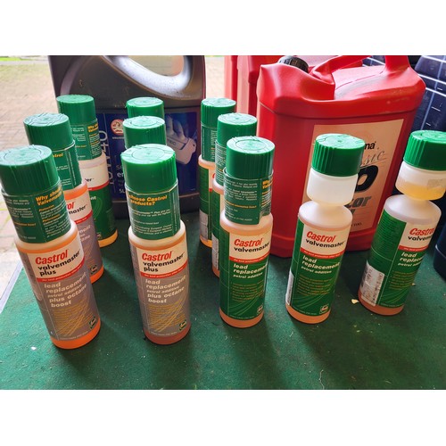 101 - Several containers of Motor Oils and 11 bottles of Castrol Valvemaster Lead Replacement. (20 items)