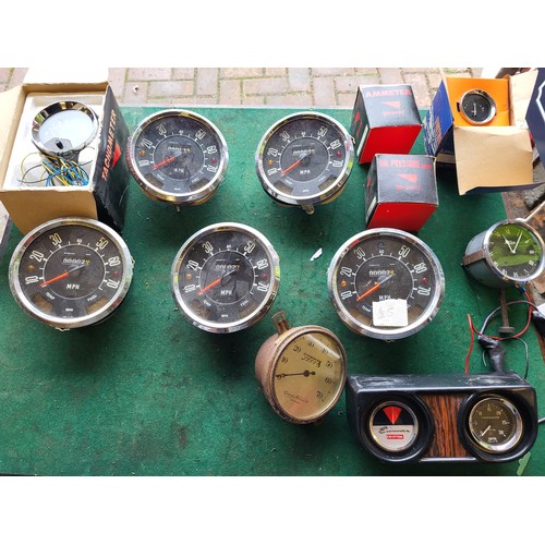 130 - Car Instruments, to include 5x Smiths speedometers, a speedometer by Cooper Stewart, a Jaeger Britis... 