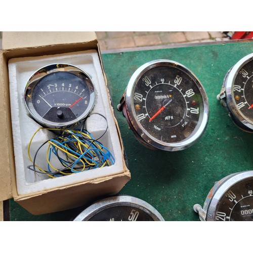 130 - Car Instruments, to include 5x Smiths speedometers, a speedometer by Cooper Stewart, a Jaeger Britis... 