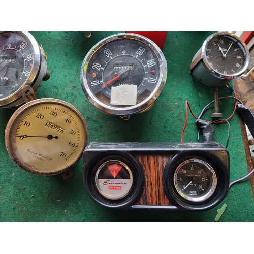 130 - Car Instruments, to include 5x Smiths speedometers, a speedometer by Cooper Stewart, a Jaeger Britis... 