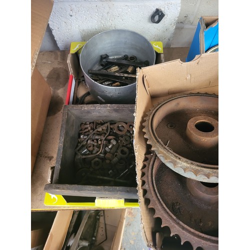 149 - Several boxes of motorcycle engine parts, to include a Triumph T100 bottom end unit, a gearbox, prim... 