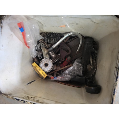 149 - Several boxes of motorcycle engine parts, to include a Triumph T100 bottom end unit, a gearbox, prim... 