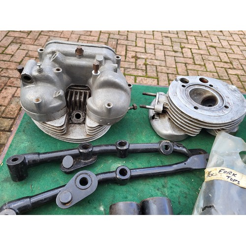 193 - AMC Motorcycle parts, including Gearbox casing, fork shrouds, lower frame rails, side stand, brake p... 