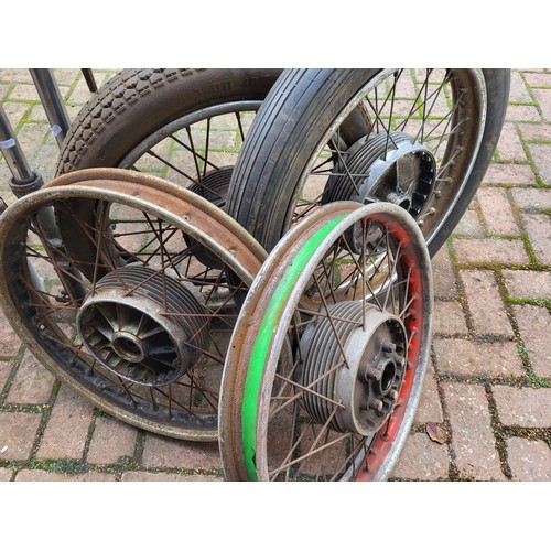 195 - Assorted Motorcycle Spares, including two sets of wheels, two sets of fork legs, a James / Francis B... 