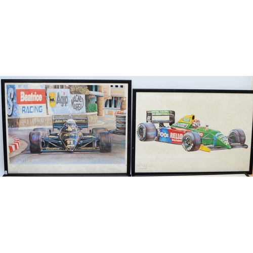 62 - A set of six Formula 1 prints, by Mark Palumbo, signed in pencil, 43 x 63cm, four framed (6 items)