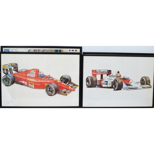 62 - A set of six Formula 1 prints, by Mark Palumbo, signed in pencil, 43 x 63cm, four framed (6 items)