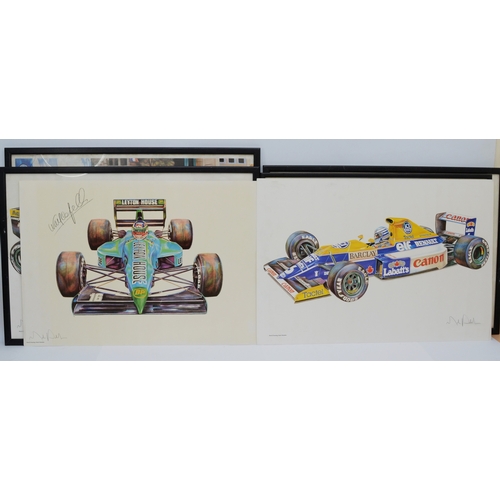 62 - A set of six Formula 1 prints, by Mark Palumbo, signed in pencil, 43 x 63cm, four framed (6 items)