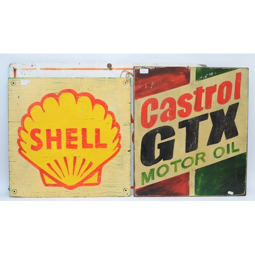 56 - A Shell sign, painted on plywood, approximately 55x56cm, a Tow Away Zone Sign, Alloy plate on plywoo... 