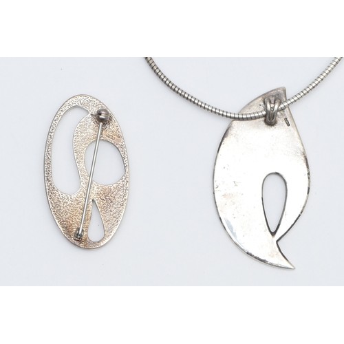 19 - Malcolm Gray, an Edinburgh silver and enamel abstract pendant, 50mm, snake link chain and a Malcolm ... 