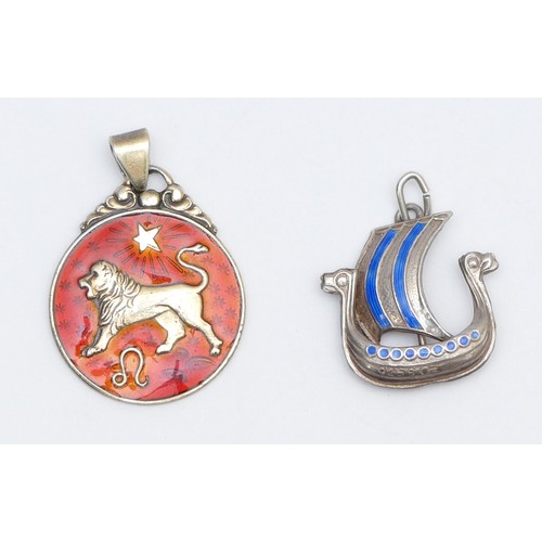 20 - A 925 silver SOE and enamel Viking longboat pendant, 20mm and a silver and enamel pendant, 7gm