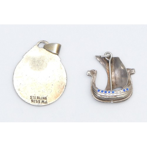 20 - A 925 silver SOE and enamel Viking longboat pendant, 20mm and a silver and enamel pendant, 7gm