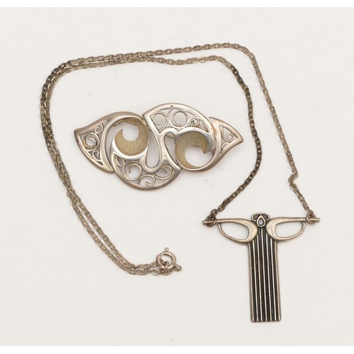 37 - Ola Gorie, a silver scroll brooch, 49mm and an Ola Gorie pendant, 15gm