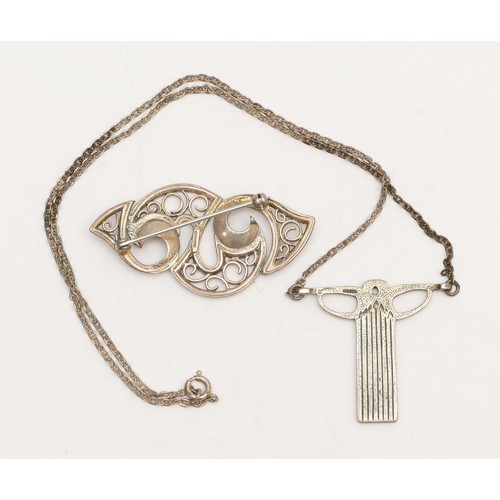 37 - Ola Gorie, a silver scroll brooch, 49mm and an Ola Gorie pendant, 15gm