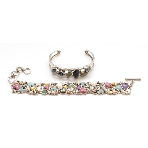 44 - Whitney Kelly, a silver and multi gemstone heart bracelet, 22.5 x 2cm and a bracelet by the same, 71... 