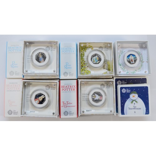 106 - Royal Mint, a collection of five silver proof 50p coins to include coins from Beatrix Potter and The... 