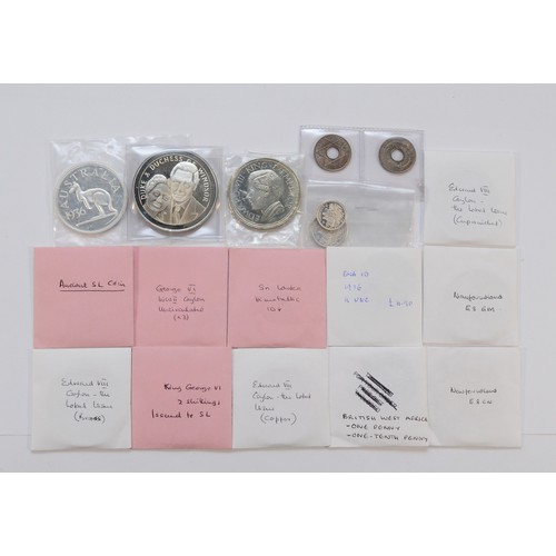 111 - Three silver proof coins to include The Duke & Duchess of Windsor, Australia and Palestine, together... 