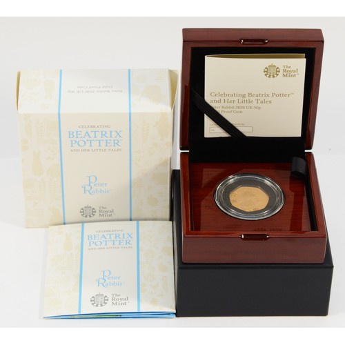 152 - Royal Mint, a 2020 gold proof Beatrix Potter Peter Rabbit 50p coin, in a case with certificate, numb... 