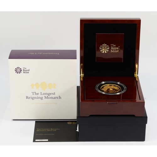 Royal Mint, a 2015 "The Longest Reigning Monarch"  gold proof five ounce coin, in a case with certificate, number 095