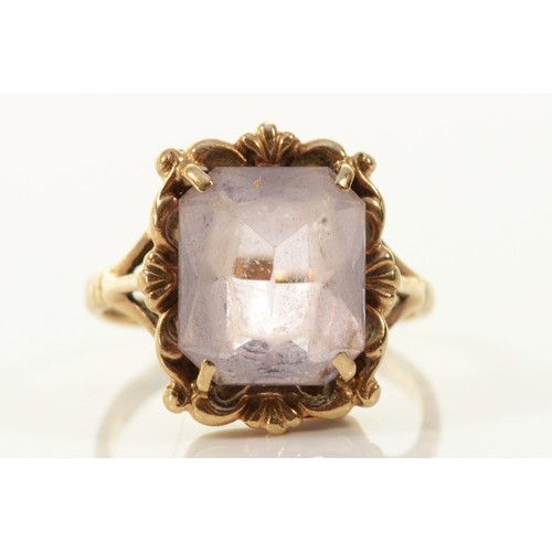 160 - A 9ct gold vintage amethyst dress ring, 12mm x 10mm amethyst, O 1/2, 4.5g