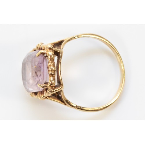 160 - A 9ct gold vintage amethyst dress ring, 12mm x 10mm amethyst, O 1/2, 4.5g