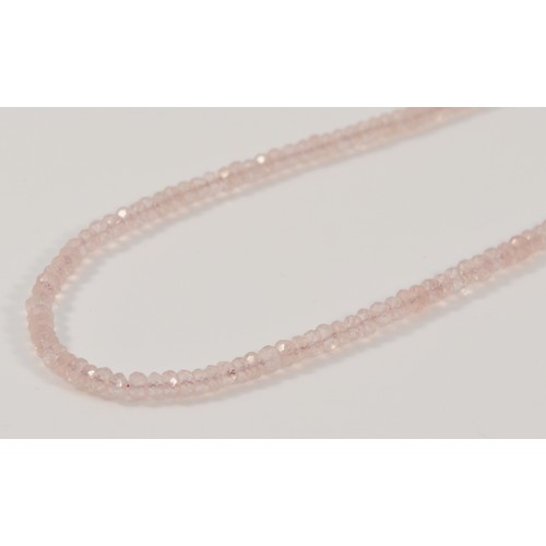 574 - A 9ct gold clasp rose quartz beaded necklace, 10.2g