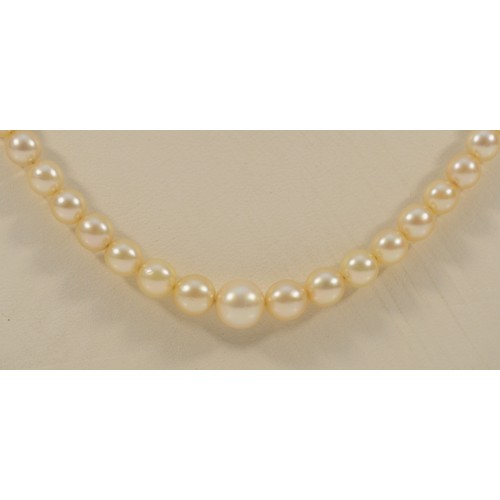 583 - A .900 platinum and diamond clasp vintage cultured pearl necklace, 12g