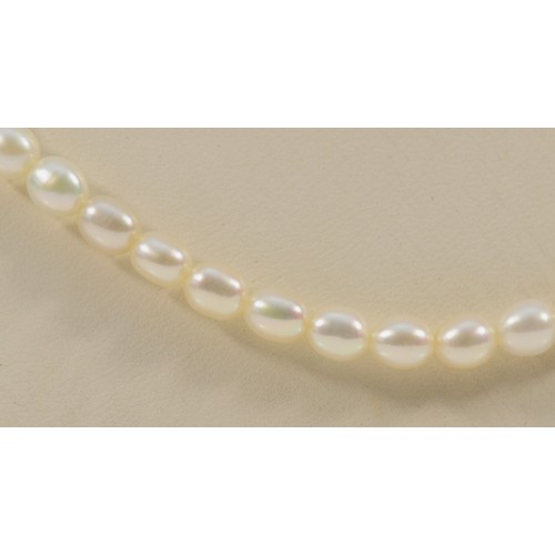 589 - A 9ct gold clasp cultured pearl necklace, 5mm diameter pearls, 14.2g