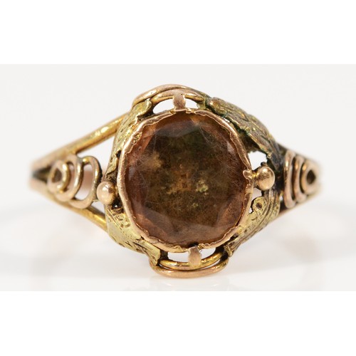 600 - A 9ct rose and yellow gold antique topaz dress ring, Q 1/2, 3.4g