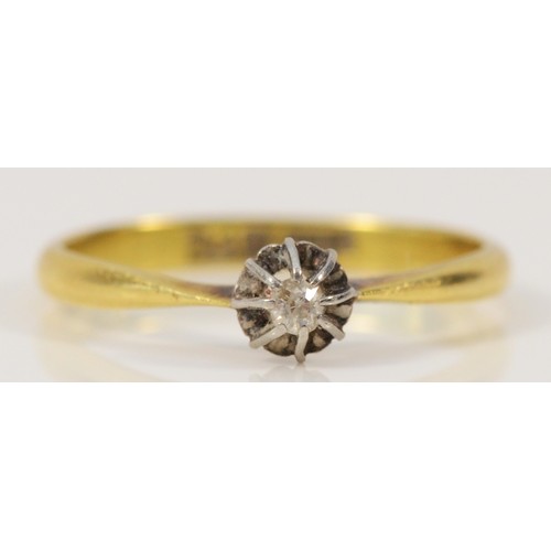 643 - An 18ct gold vintage old cut diamond solitaire ring, N, 2g