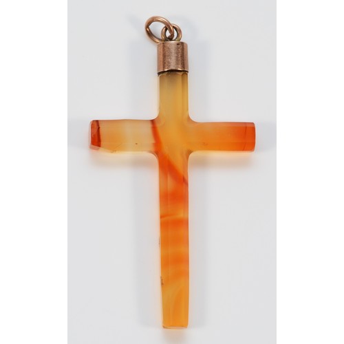 702 - A 9ct gold antique agate cross pendant, 55mm total length, 5.8g