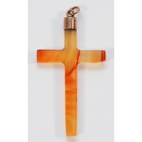 702 - A 9ct gold antique agate cross pendant, 55mm total length, 5.8g