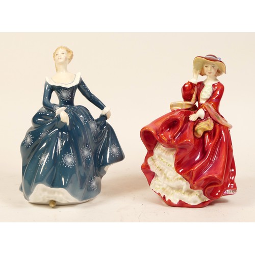 Two Royal Doulton figurines, 'Fragrance' HN2334, 'Top Of The Hill' HN1834, height 19cm. (2)