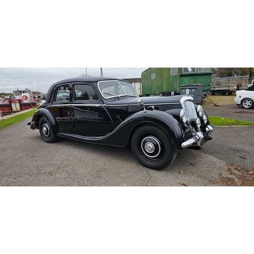 1949 Riley RMA 1496cc. Registration number TBC. Chassis number 39S16526. Engine number 16549.
Sold with the V5C, two keys, photographic restoration 1985-89, large history folder, books and some spares.
The Riley RM Series was produced from 1945 until 1955. It was the last model developed independently by Riley prior to the 1952 merger of Riley's still new owner Nuffield, with Austin to form BMC.
There were four types of RM vehicles produced. All used Riley engines with four cylinders in-line, hemispherical combustion chambers and twin camshafts mounted high at the sides of the cylinder block.
The RMA was a large saloon, and was replaced by the RME, both used a 1496 cc engine developed before WWII.
The RMB was a longer car and used a 2.5 L 16 hp "Big Four" engine.
TBC has known history from 1968 when Martin Croston bought it from a scrap yard in Rochdale, for £15, those were the days! He sold it to Mr Whittle in 1969, then Roy Sawford in 1971, David Brown in 1973, and Alistair Cameron in 1974 then Kevin Newton. By 1984 it was with James Findlay and it was in need of a total restoration. This was undertaken between 1985 and 1989. It was fully stripped back with new ash A, B, and C posts, the engine was rebuilt with shell bearings, the whole leather interior, the roof lining and door cards, in addition to the full respray the roof covering was replaced. 
After some use it was sold it to Charles Batty of Huddersfield in 1995 and our vendor bought it in 2003.
He has kept a detail log of work he has undertaken over the years including a new clutch in 2009, and the cylinder head skimmed in 2012. He now finds it too large for his needs and has bought a smaller classic.