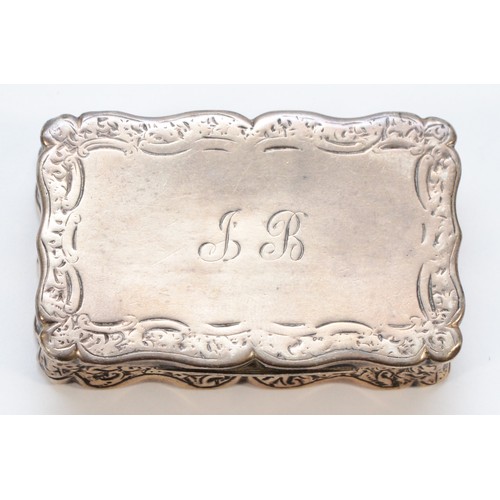 12 - A Victorian silver snuff box, by Thomas Millward & Co., Birmingham 1883, of rectangular form with in... 