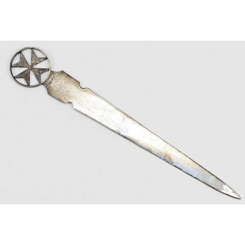 14 - A Maltese silver letter opener, MC, Maltese Cross, 917, F, c. 1964 - 1977, 20cm, 27gm