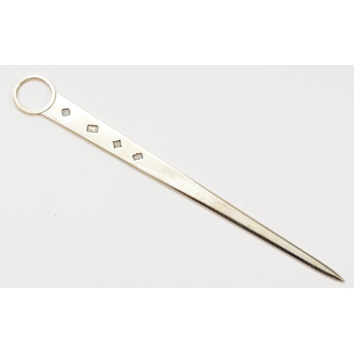 39 - A silver presentation letter opener, by Mappin & Webb, Birmingham 1996, in the form of a meat skewer... 