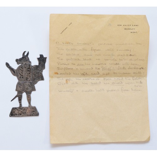 46 - Of Winchester College interest, a silver figure of the trusty servant, London 1926, with engraved de... 