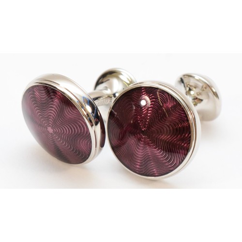 58 - Mont Blanc, a pair of burgundy guilloche enamel cufflinks, apparently unworn, booklet, case, box