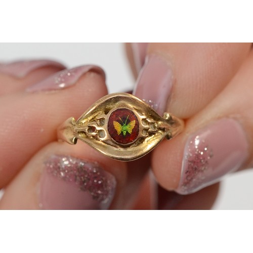 76 - An early 20th Century 585 gold and enamel butterfly ring, K, 4mm butterfly, 1.8g