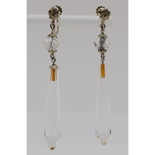 84 - Belais, a pair of 18k white gold antique rock crystal drop earrings with screw backs, featuring a ma... 