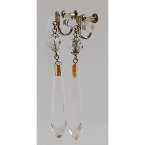 84 - Belais, a pair of 18k white gold antique rock crystal drop earrings with screw backs, featuring a ma... 