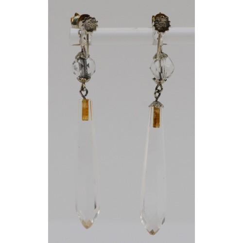 84 - Belais, a pair of 18k white gold antique rock crystal drop earrings with screw backs, featuring a ma... 