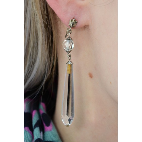 84 - Belais, a pair of 18k white gold antique rock crystal drop earrings with screw backs, featuring a ma... 