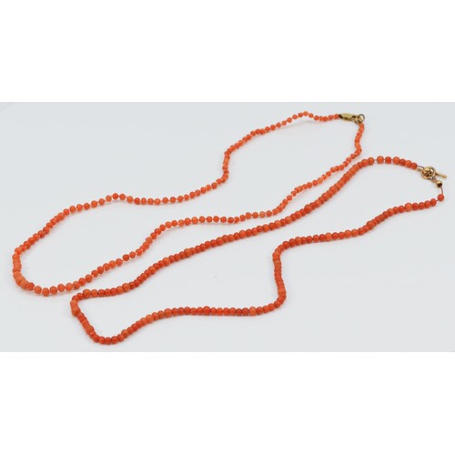 115 - Two 9ct gold clasp coral necklaces, 15.9g