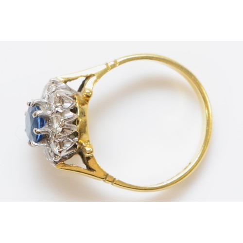 179 - A vintage 18ct gold sapphire and brilliant cut diamond cluster ring, diamond weight approximately 0.... 